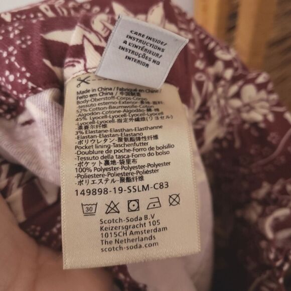 Scotch & Soda Bamboo Beach Trousers Tie Front Red Cream M - Picture 7 of 8